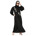 Front Open cuff sleeves  Embroidery Abaya - Black Front Open cuff sleeves  Embroidery Abaya - Black
